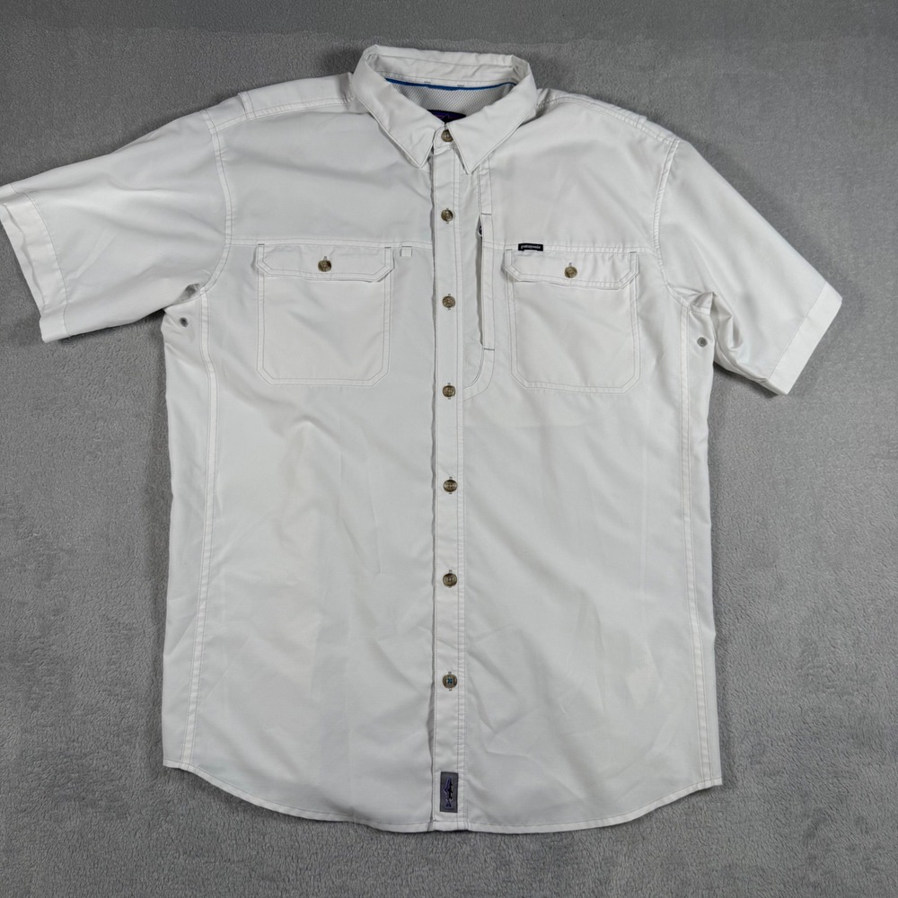 Patagonia Sol Patrol II Shirt Mens L White Short Sleeve Fishing Ripstop 54234